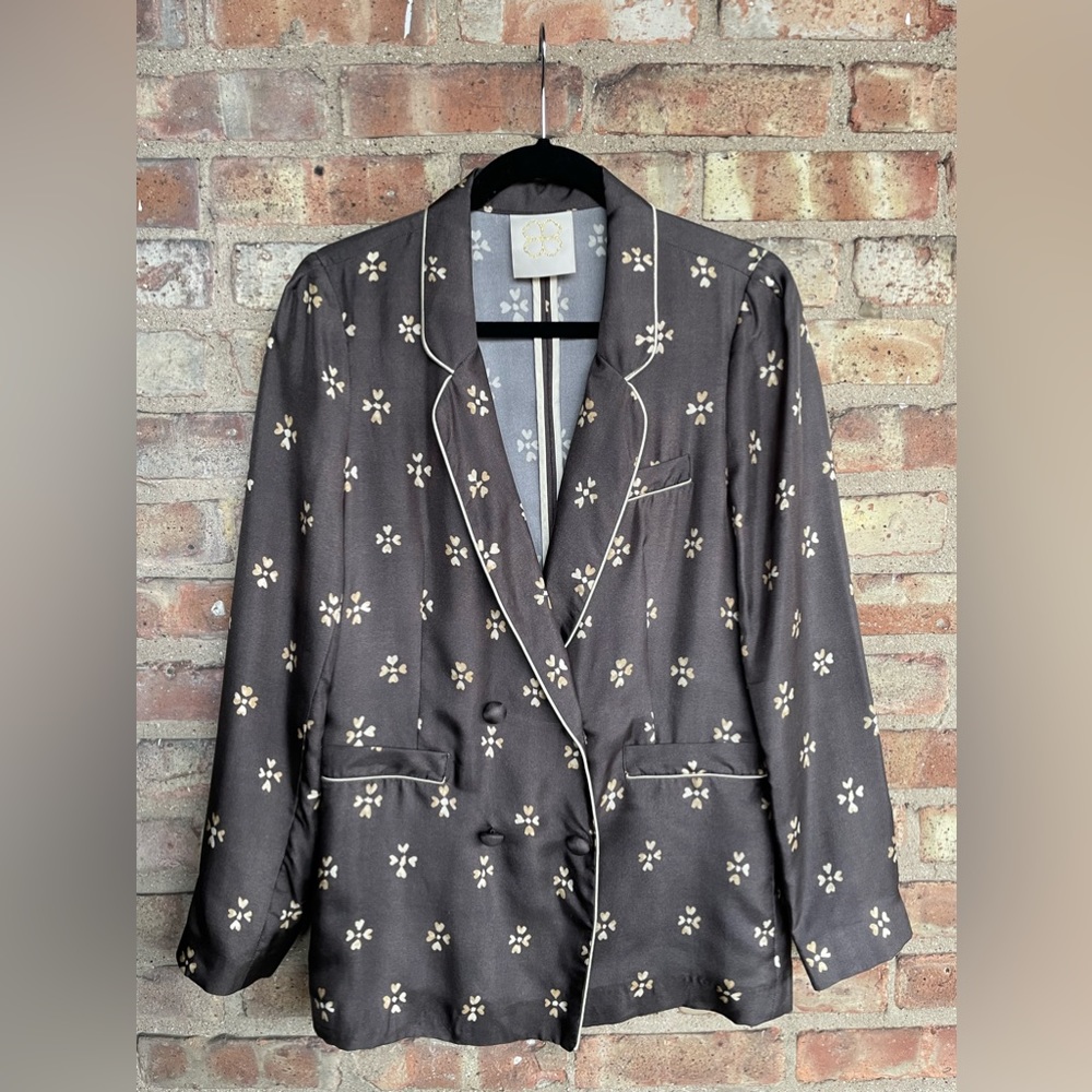 True Royal Double-breasted Silk Print Blazer🖤